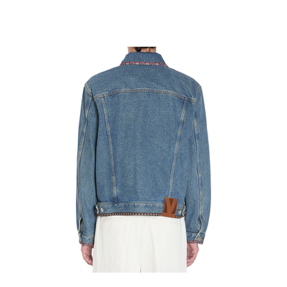 Denim Jacket With Beaded Embroidery And Printed Edges - Image 4