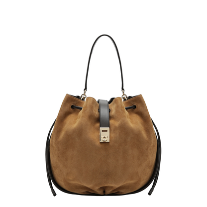 Hug Medium Velvet Bucket Bag - Natural - Image 1