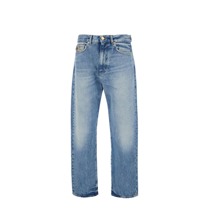 Blue Jeans With Back Logo Patch And Faded Effect In Denim - Image 1