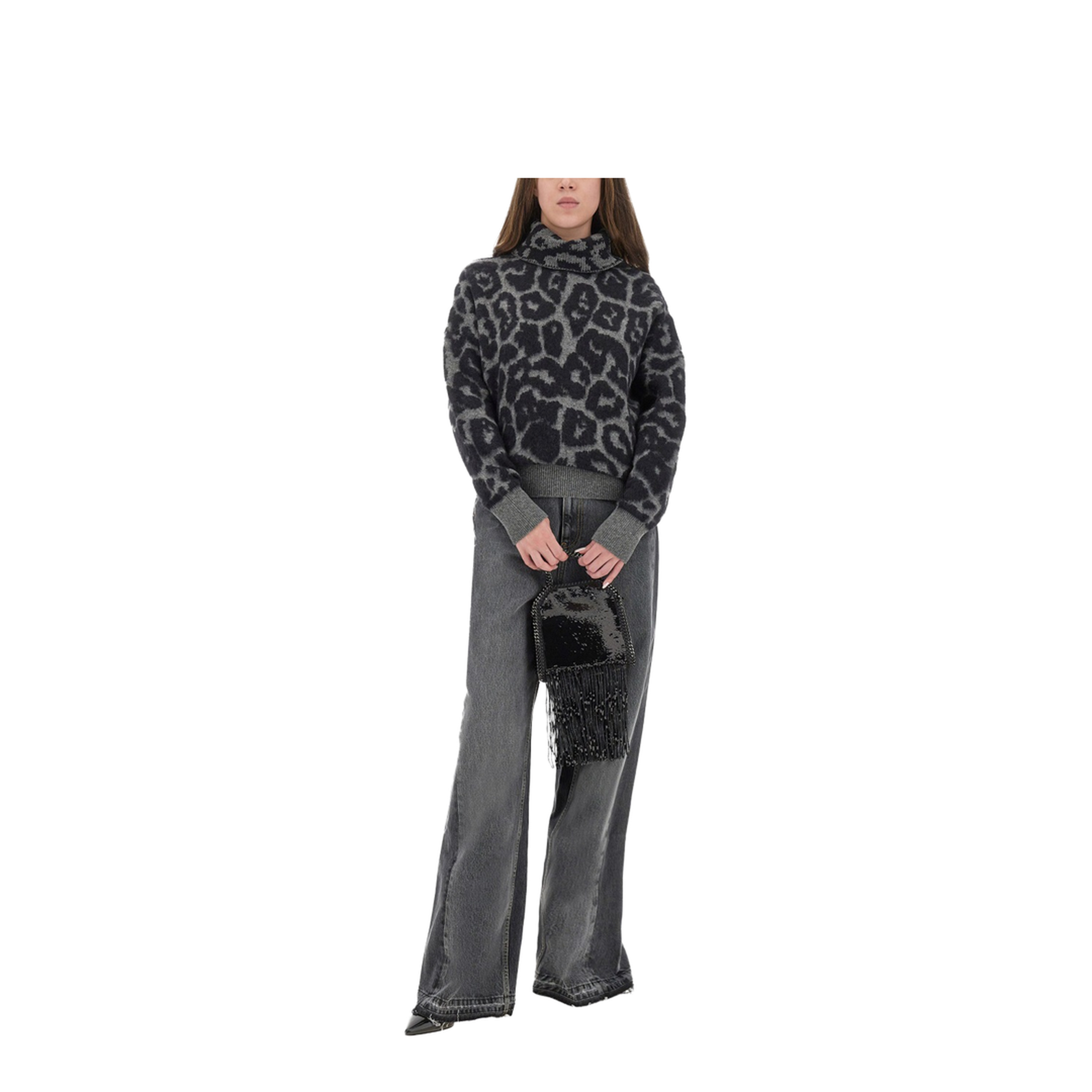 Black/Grey Leopard Jacquard Turtleneck Jumper - Image 2