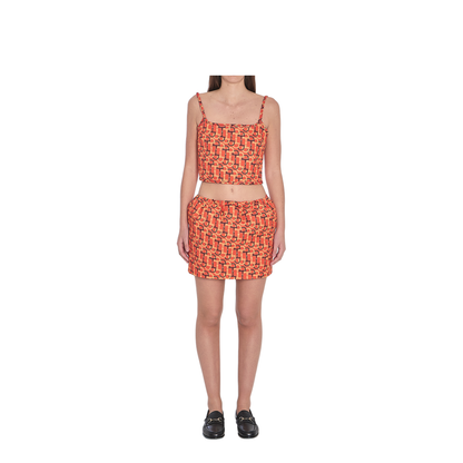 Orange Printed Silk Skirt With Horsebit Motif - Image 5