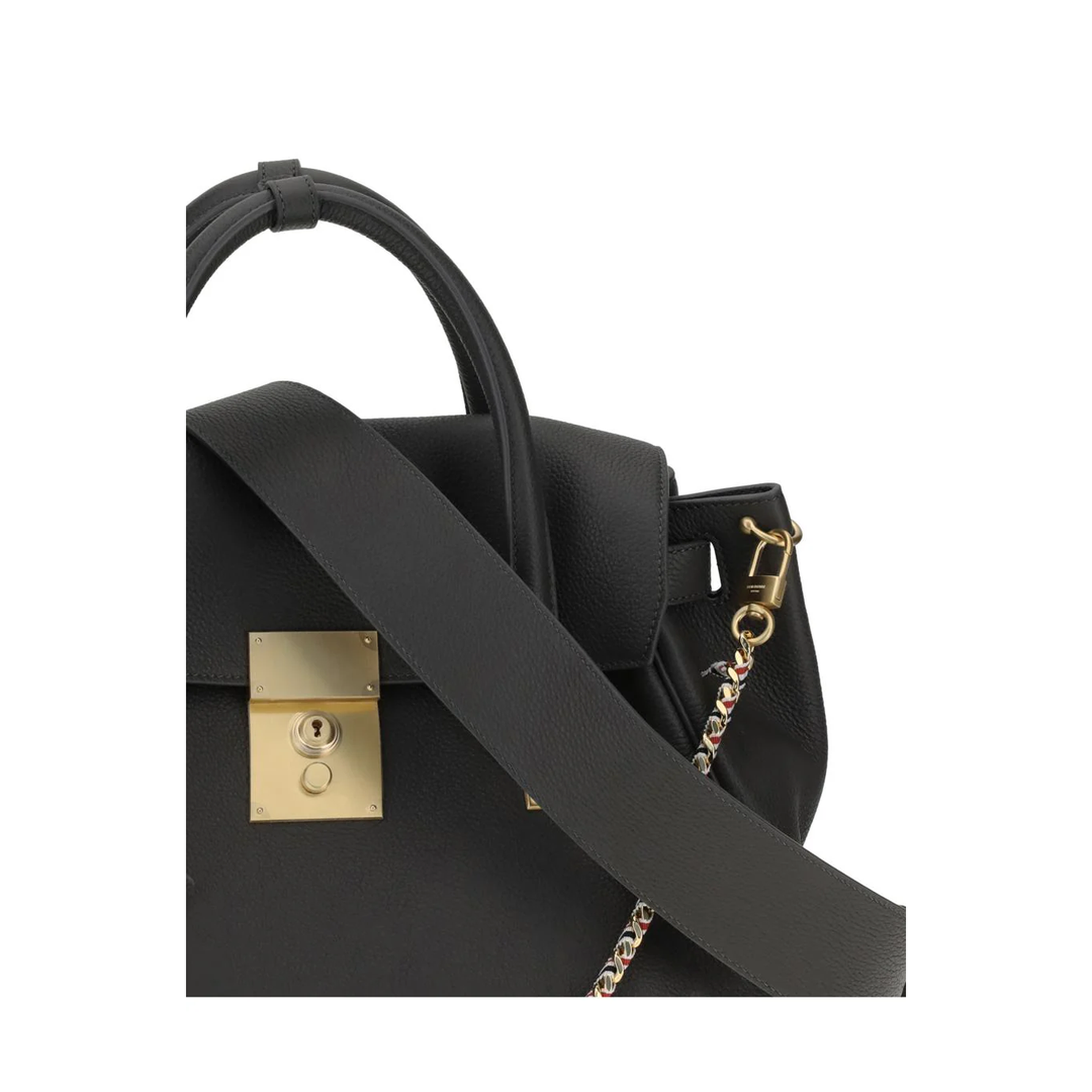 Leather Chain Strap Shoulder Bag Black - Image 4