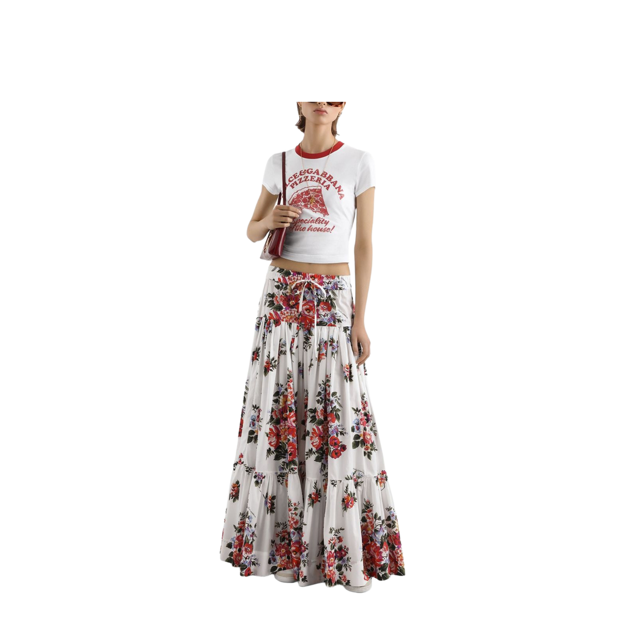 Flower Bouquet-Print Poplin Long Skirt - Image 3