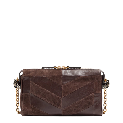 Panthea Small Suede and Nappa Patchwork Shoulder Bag - Ebony - Image 4