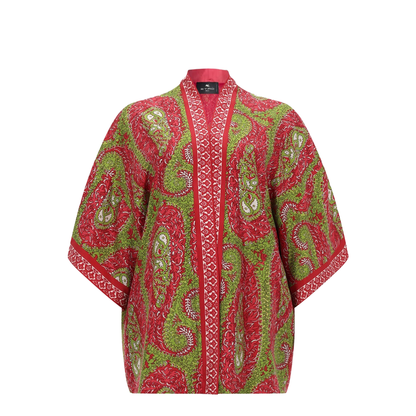 Paisley Printed Silk Twill Wrap Jacket - Red - Image 1