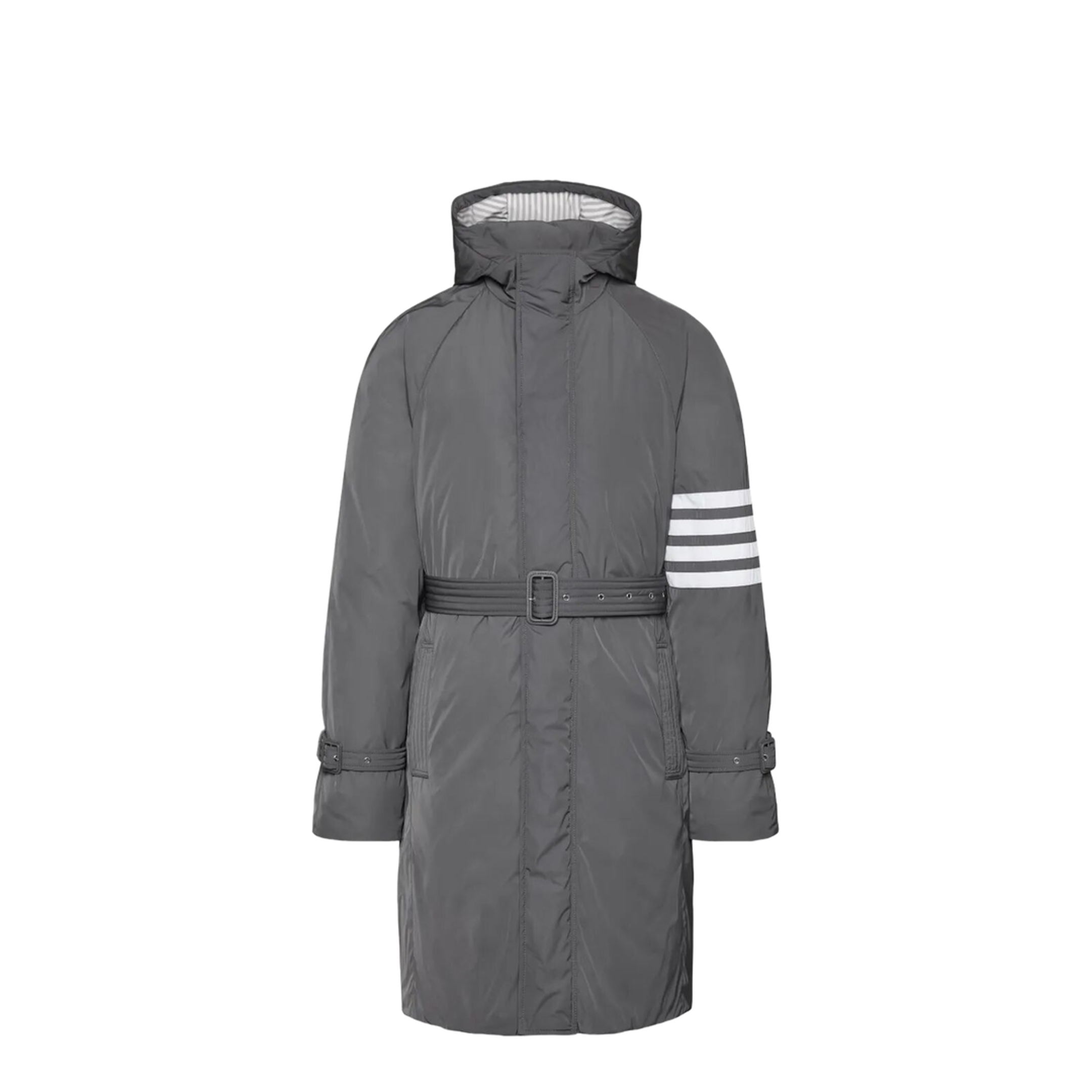 Poly Twill 4-Bar Hooded Down Parka with Belt - Image 1