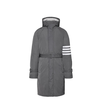 Poly Twill 4-Bar Hooded Down Parka with Belt - Image 1