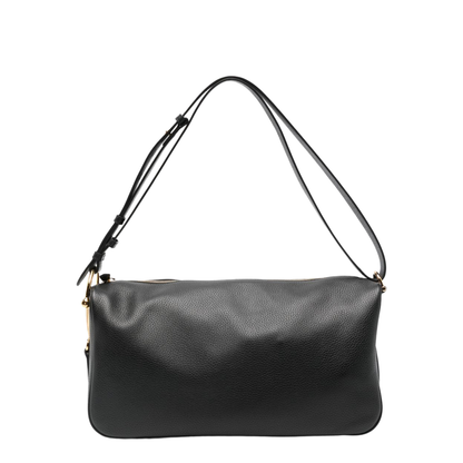 Half Horsebit Large Grained Calf Leather Shoulder Bag - Black - Image 1
