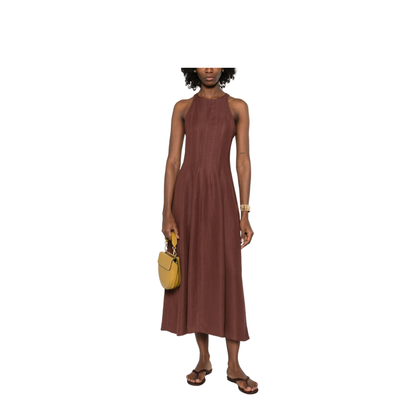 Sleeveless Panelled Midi Dress Brown - Image 3