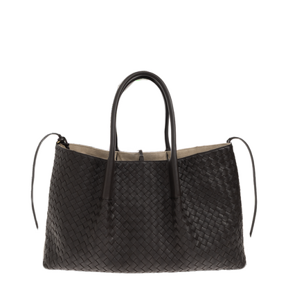 Pinacoteca Large Calfskin Tote Bags - Espresso/Ecru - Image 1