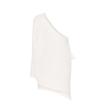White Asymmetric Neck One-Shoulder Pleat Detailing - Image 2