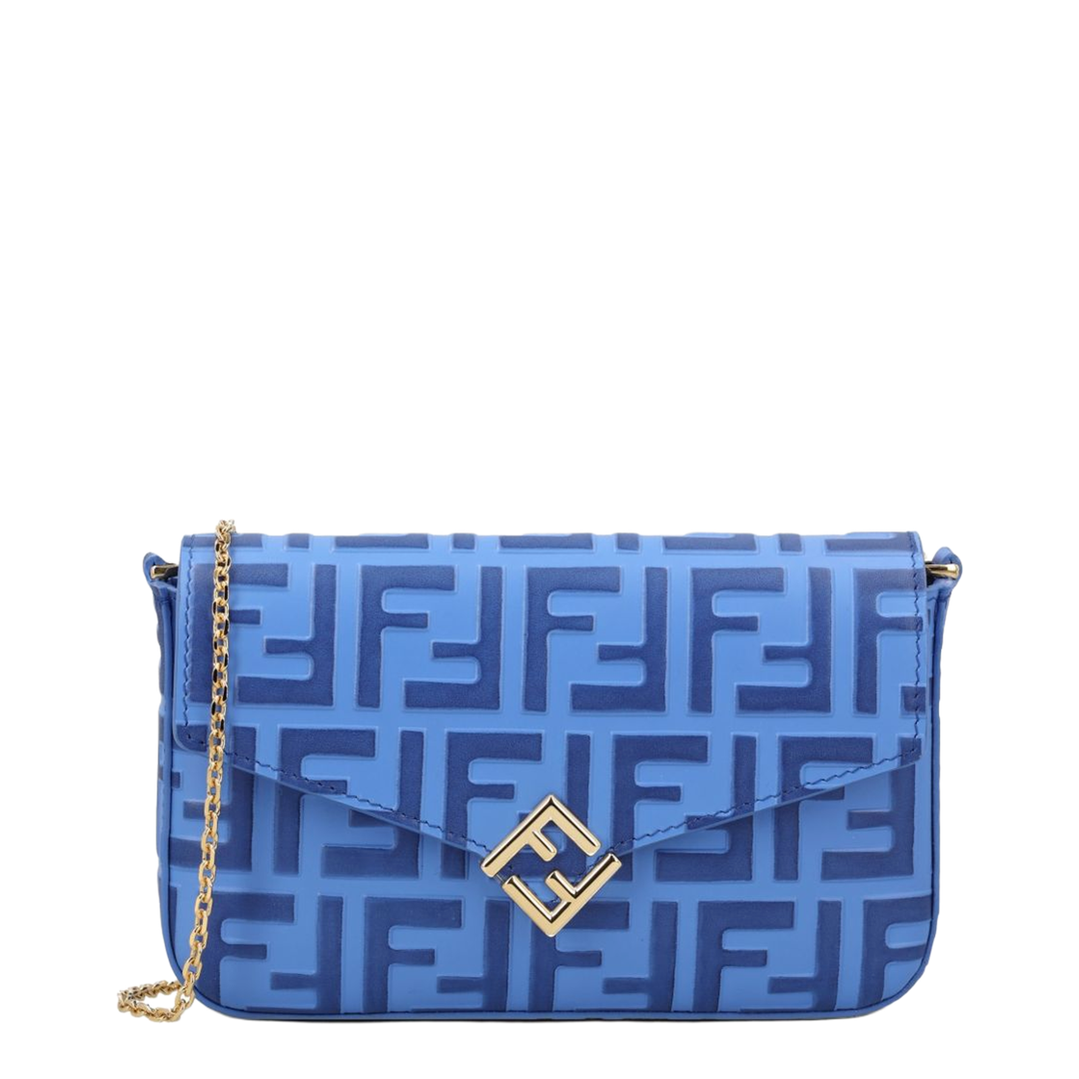 FF Diamonds Calf Leather Wallet on Chain - Azul mar - Image 1