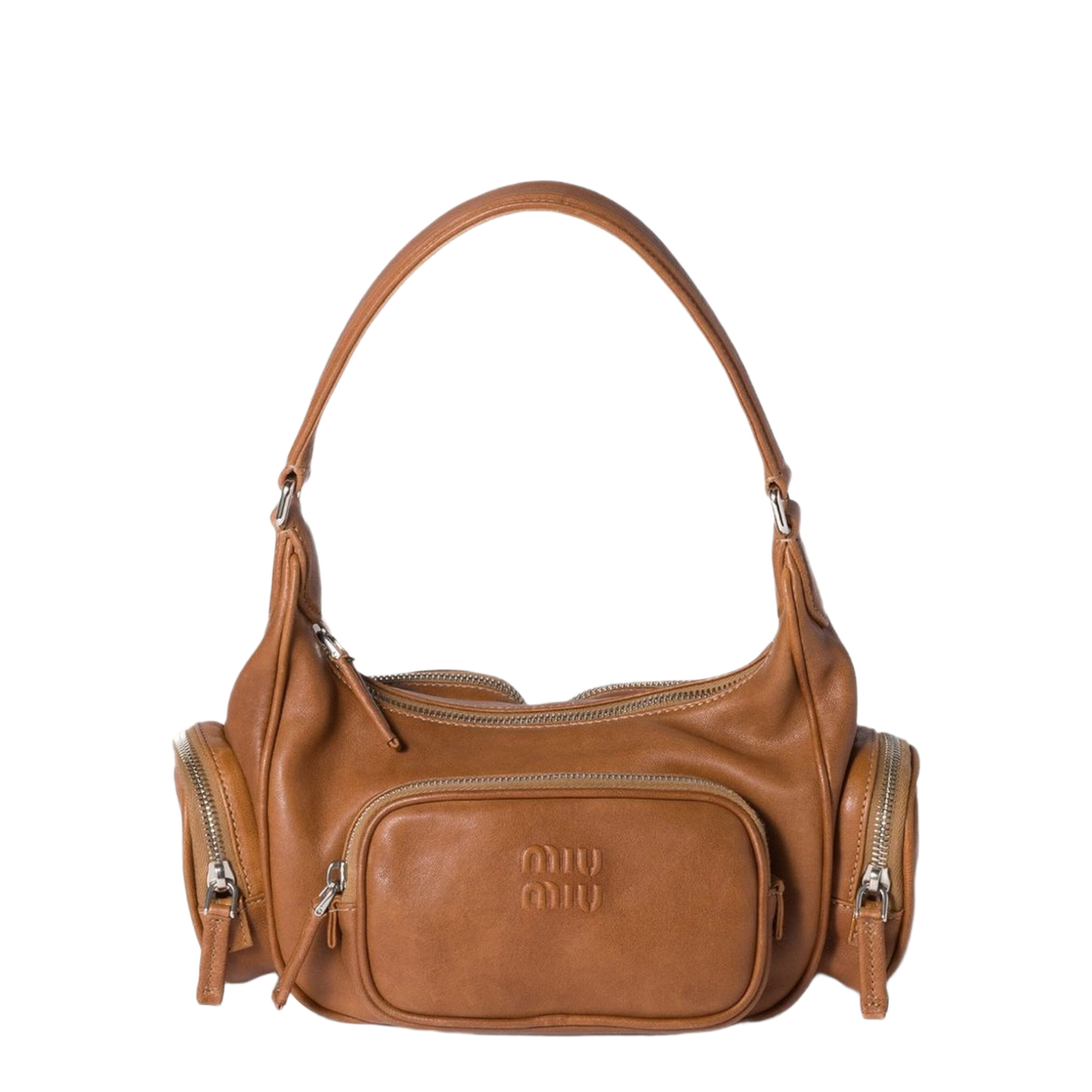 Pocket Lambskin Shoulder Bag - Caramel - Image 3
