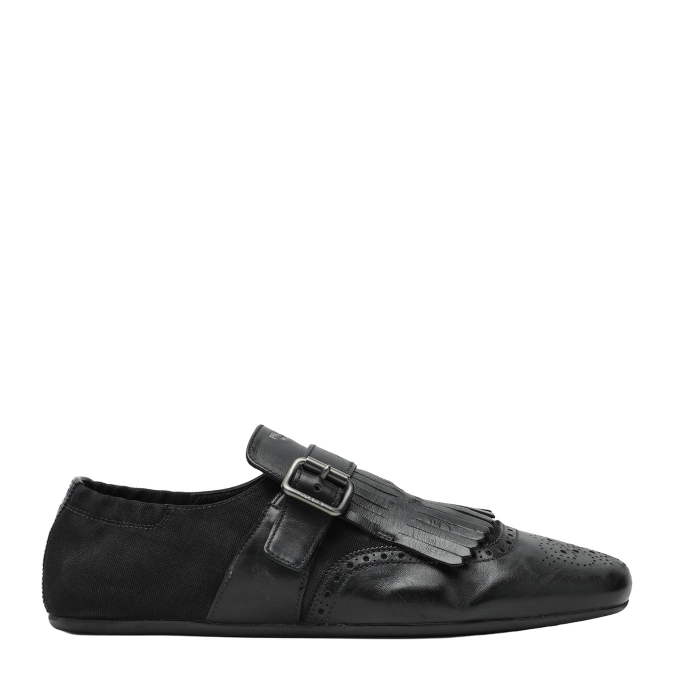 Black Leather Shuffle Buckle Shoes - Image 1