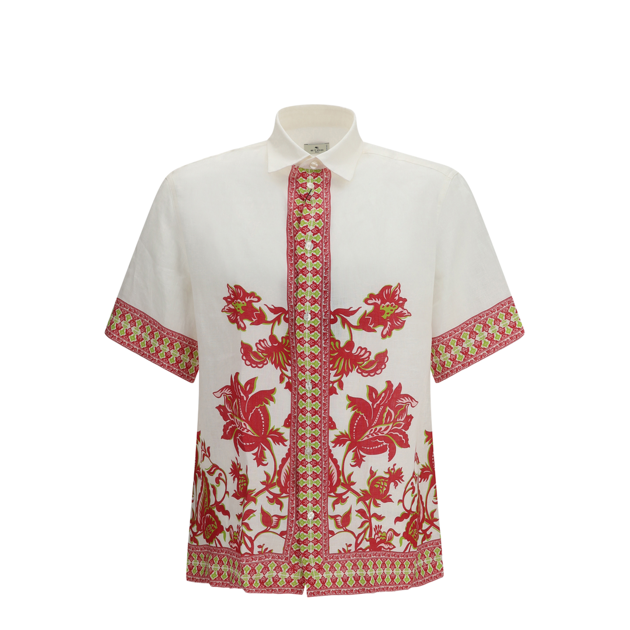Linen Shirt with Floral Print and Short Sleeves - Image 1