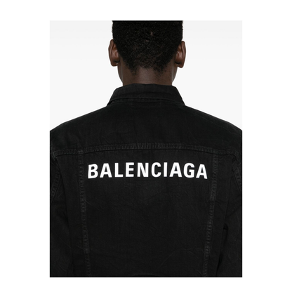 Black Cotton Denim Shirt - Image 2