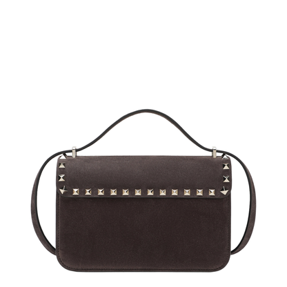 Small Rockstud Crossbody Bag in Ebony Brown Suede - Image 2