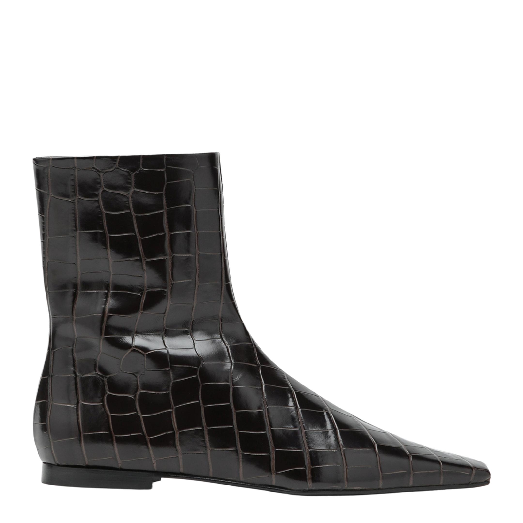 Brown Crocodile-Effect Leather Chelsea Boots with Zip - Image 1