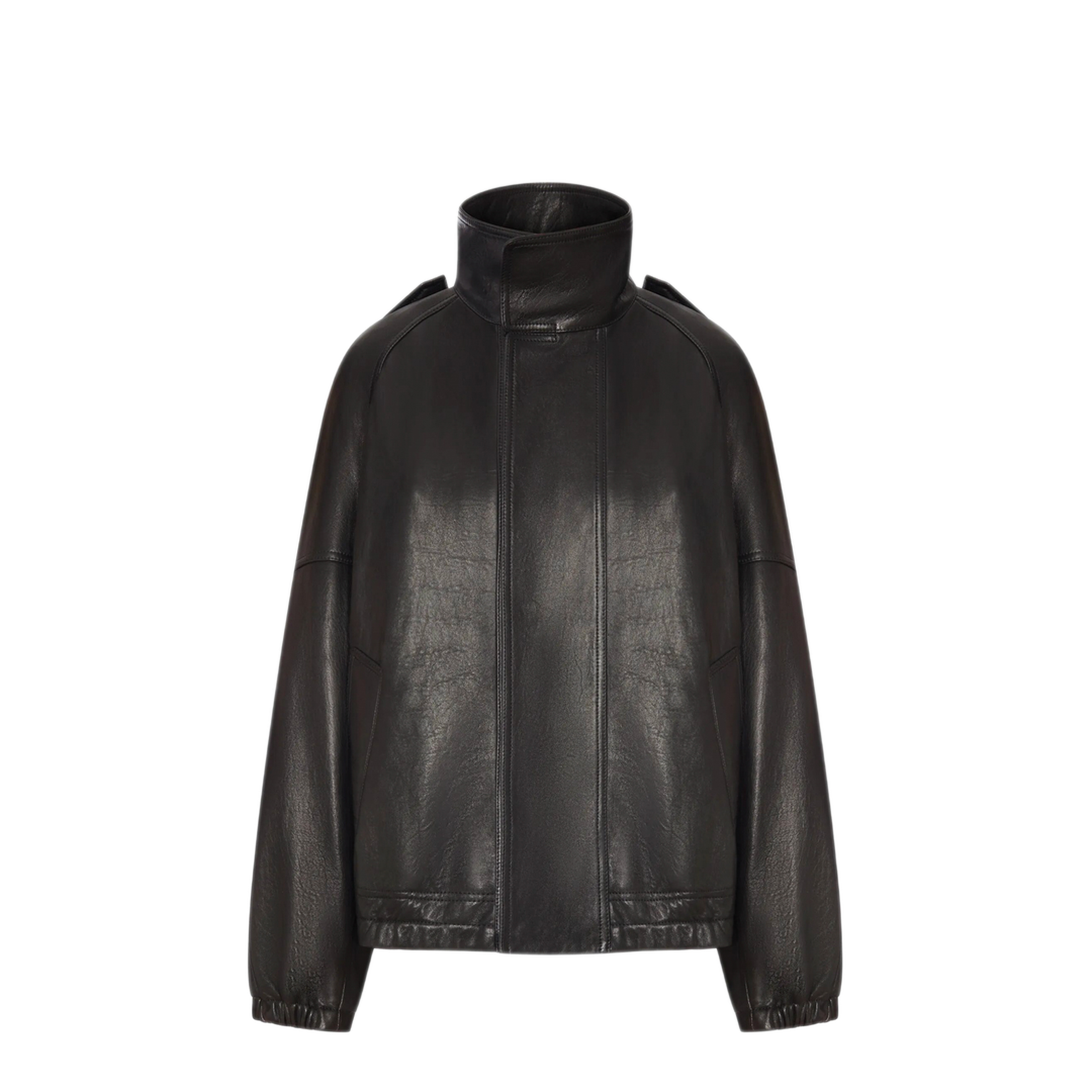 High-Neck Oversized Leather Jacket - Image 1