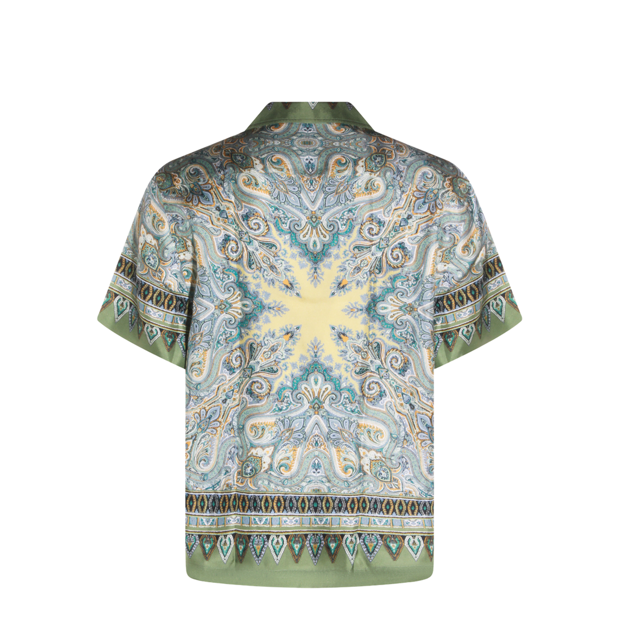 Placed Pocket-Square Silk Bowling Shirt Green - Image 4