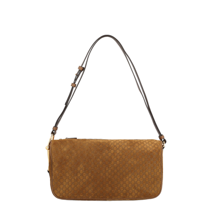 Half Horsebit Medium Suede Shoulder Bag - Brown - Image 1