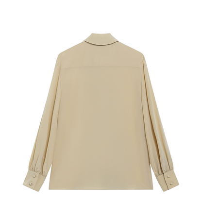 Light Beige Silk Bow Shirt - Image 2