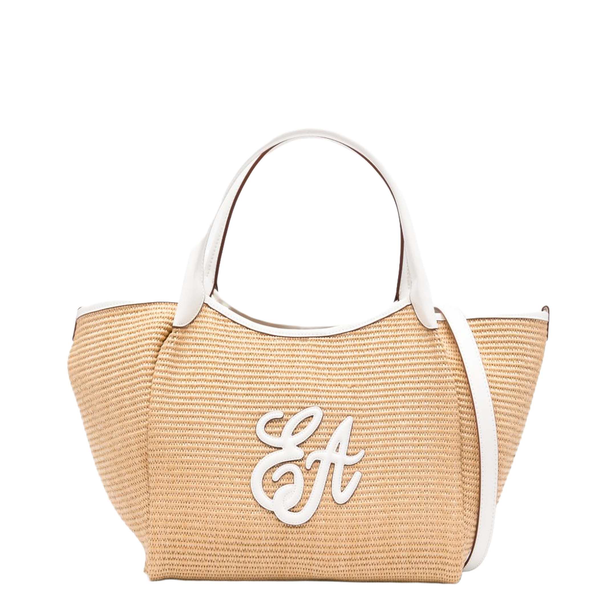 Medium Straw Tote - Natural Beige/White - Image 1