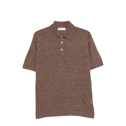 Polo Collar Chest Stripe Linen and Cotton Blend Shirt - Image 1