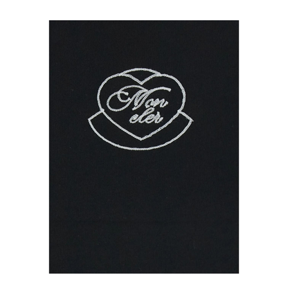 Embroidered Heart Logo Cotton T-Shirt Black - Image 3