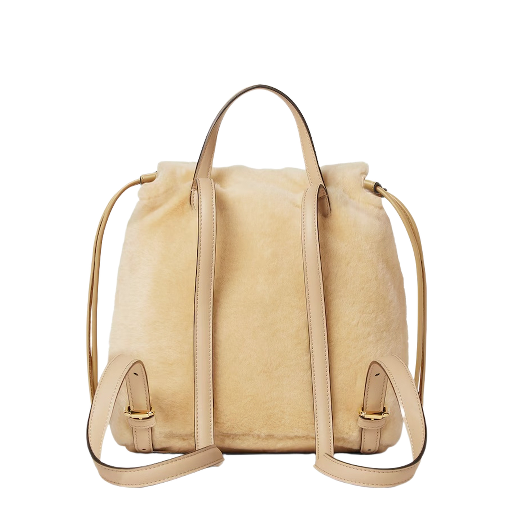 Drawstring Shearling Backpack - Beige - Image 3