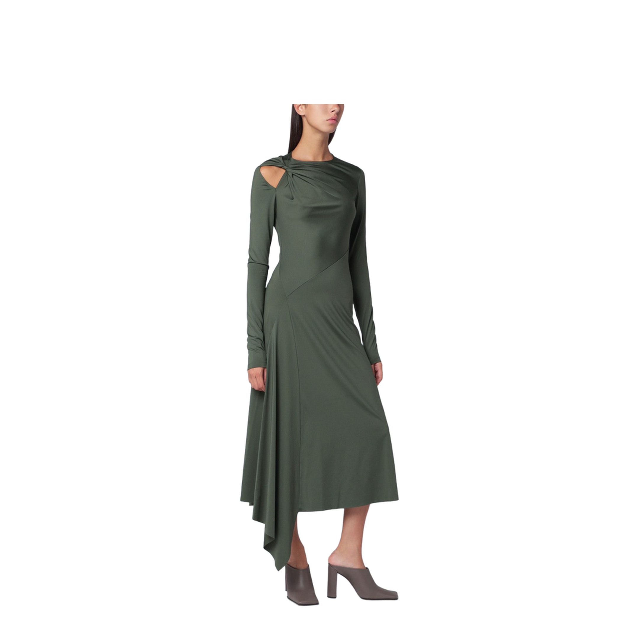 Midi Dress in Oregano Green with Interlace - Image 1