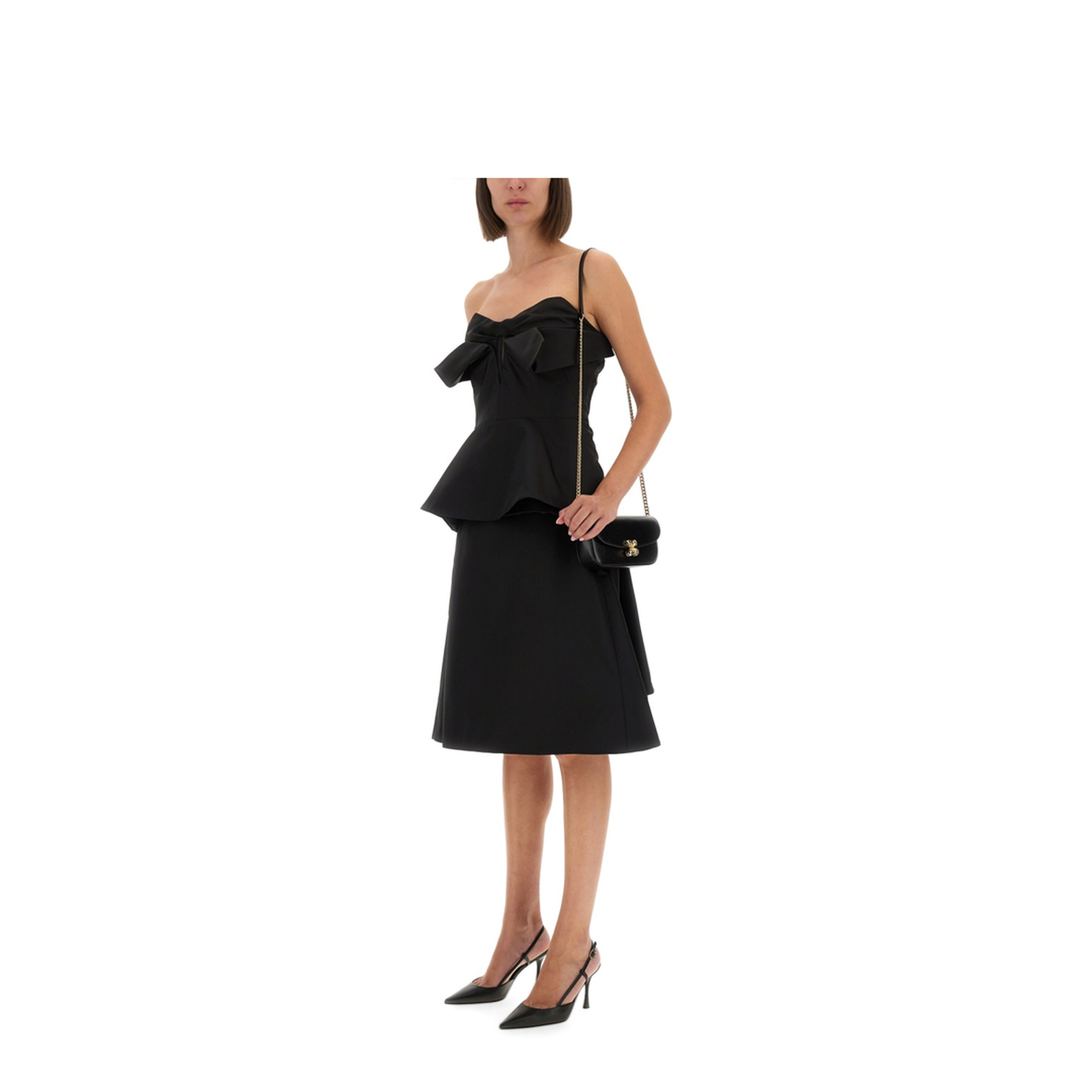 Black Peplum Hem Off-Shoulder Bow Detail Sleeveless Top - Image 2