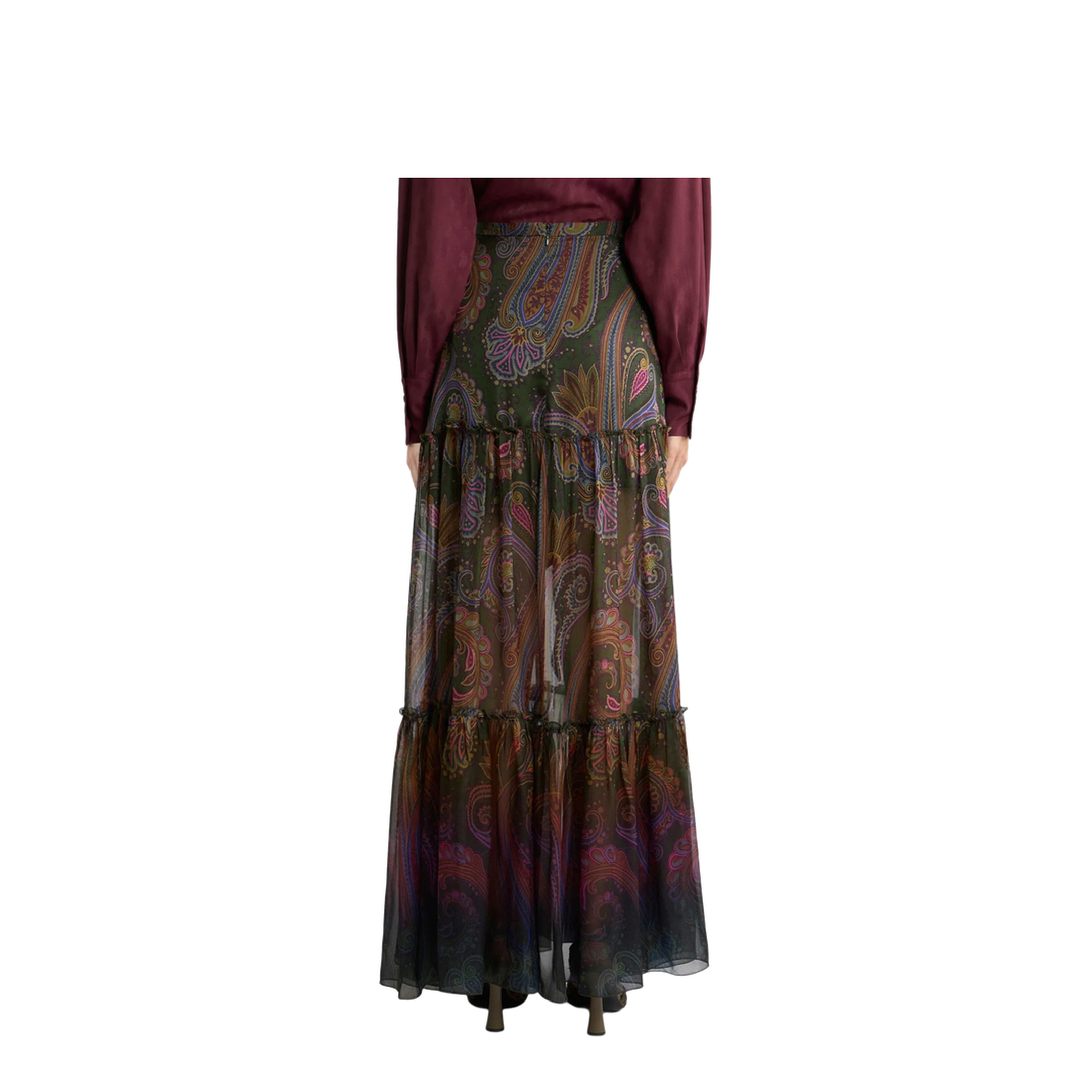 Silk Maxi Skirt with Placed Paisley Print - Image 3