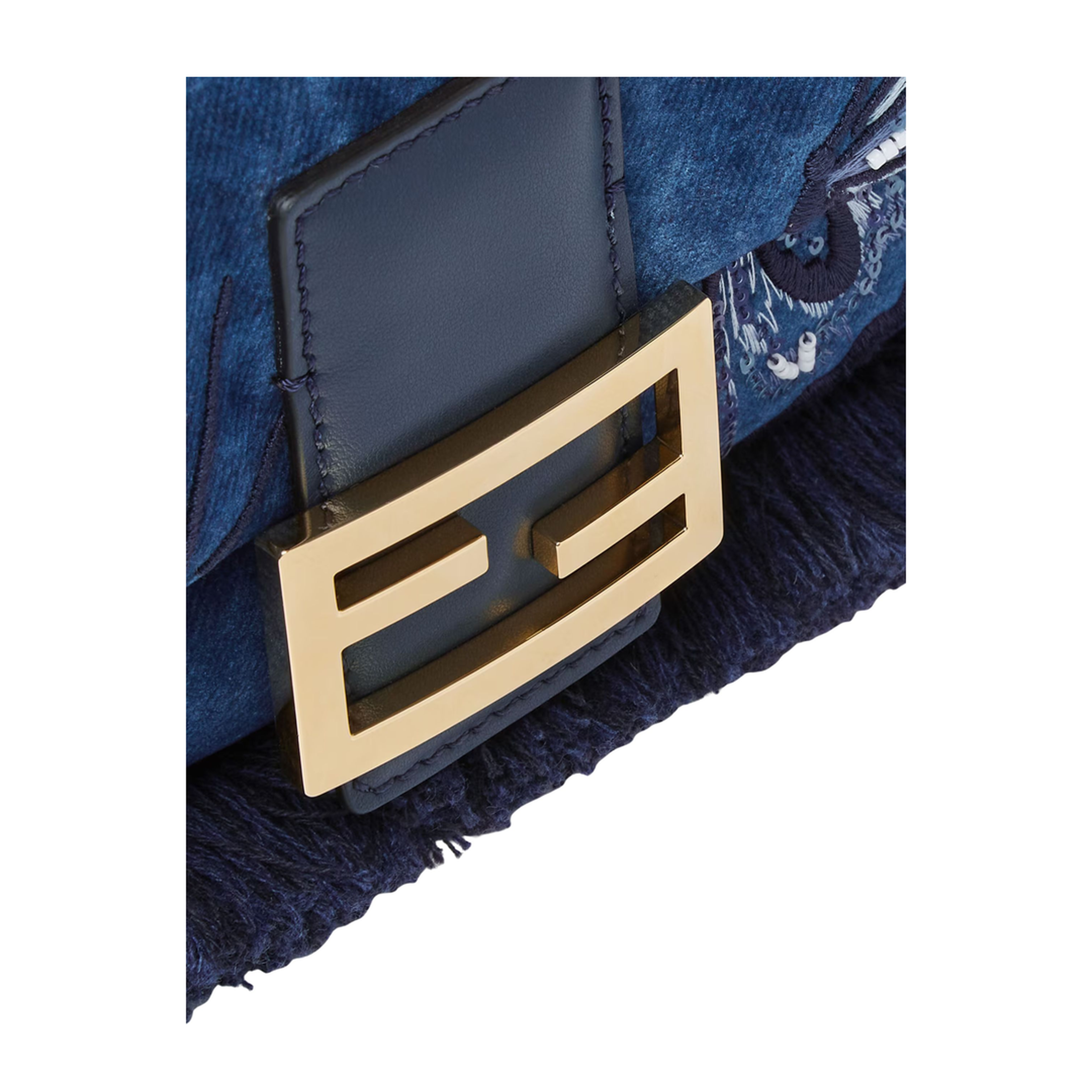 Baguette Flocked Denim Shoulder Bag - Bleu - Image 4