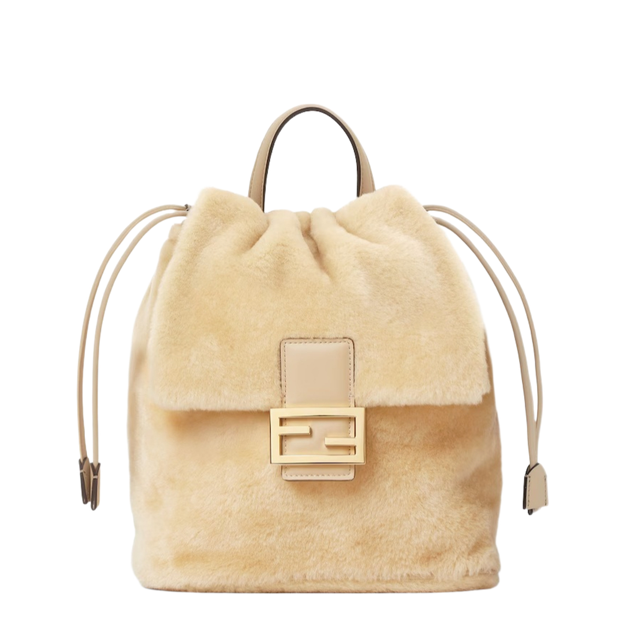 Drawstring Shearling Backpack - Beige - Image 1
