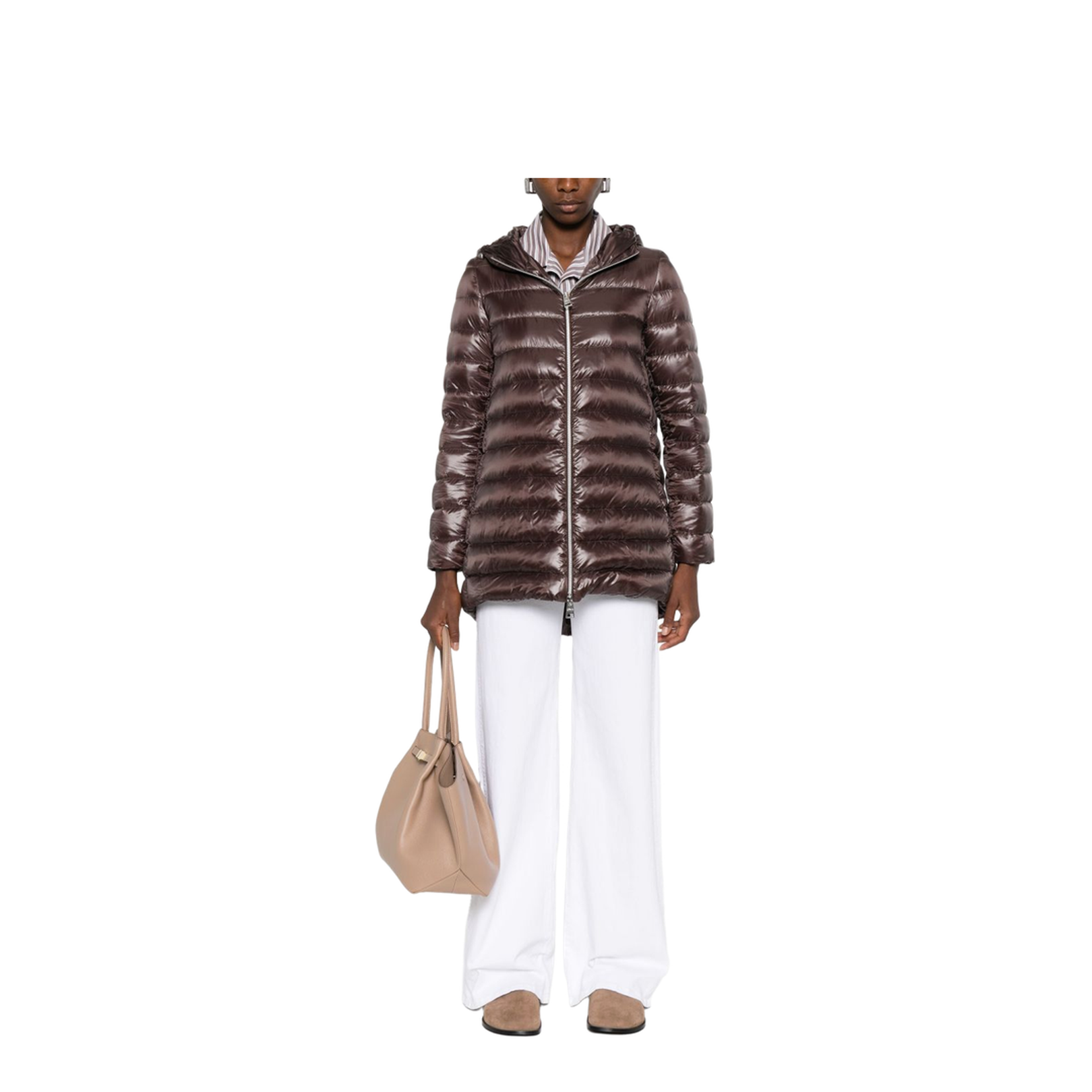 Brown A-Shape Midi Down Jacket - Image 3