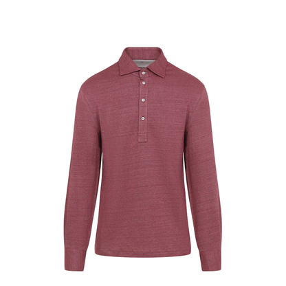 Long-sleeve Polo in Mélange Linen and Cotton Jersey - Image 2