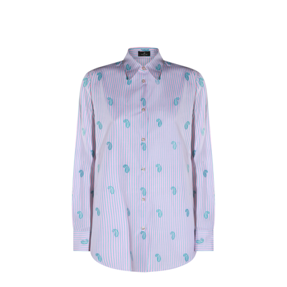 Striped Fil Coupé Paisley Cotton Jacquard Shirt - Pink - Image 1