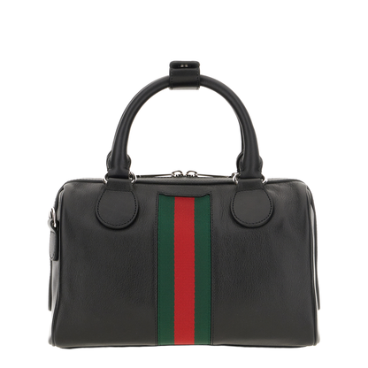 Web Trademark Small Leather Duffle Bag - Black - Image 3