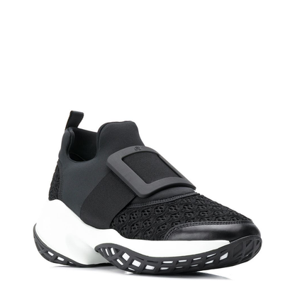 Black Leather Panel Slip-On Sneakers - Image 2