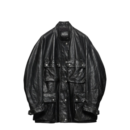 Peacoat in black antiqued leather - Image 1