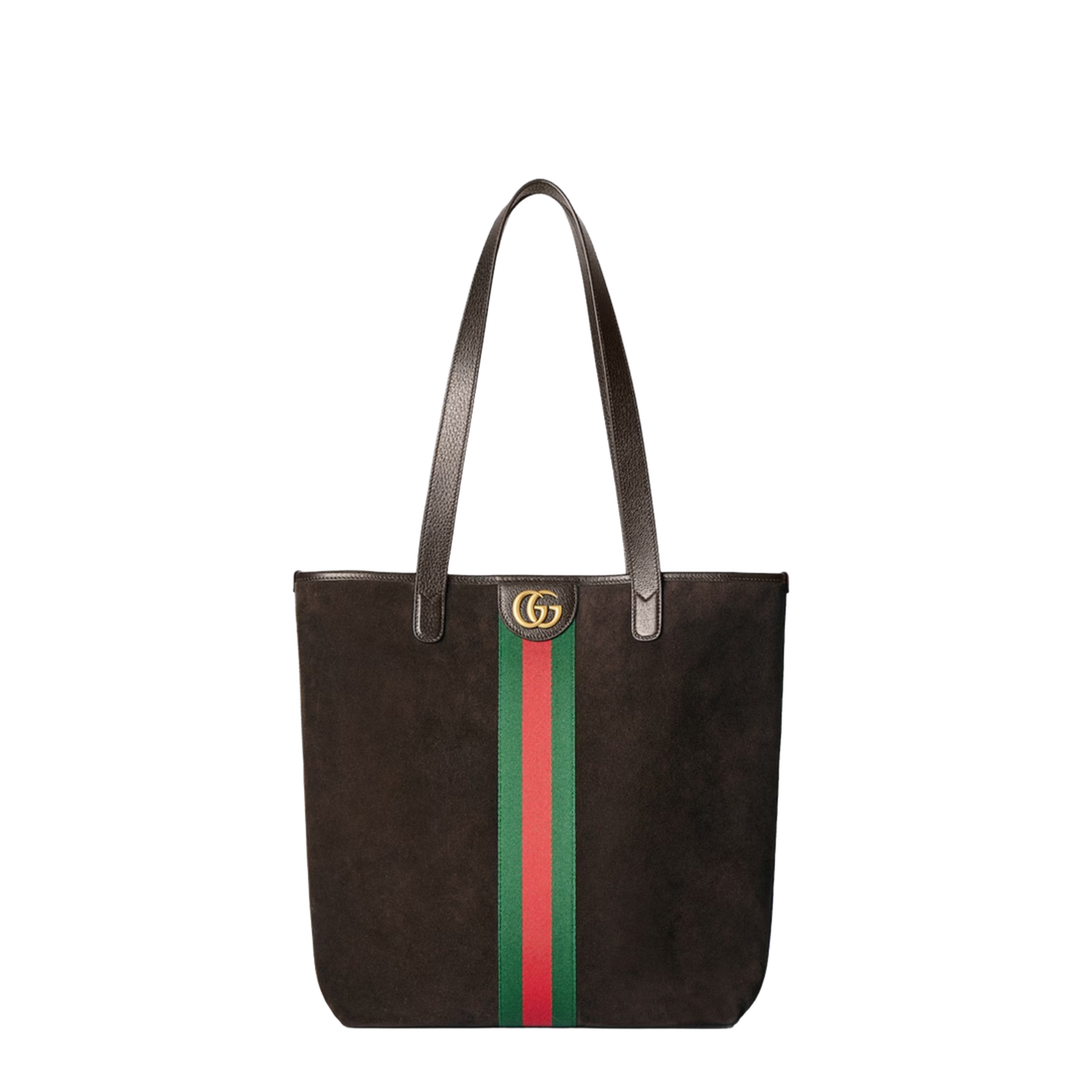 Ophidia Medium Tote Bag in Dark Brown Suede - Image 1