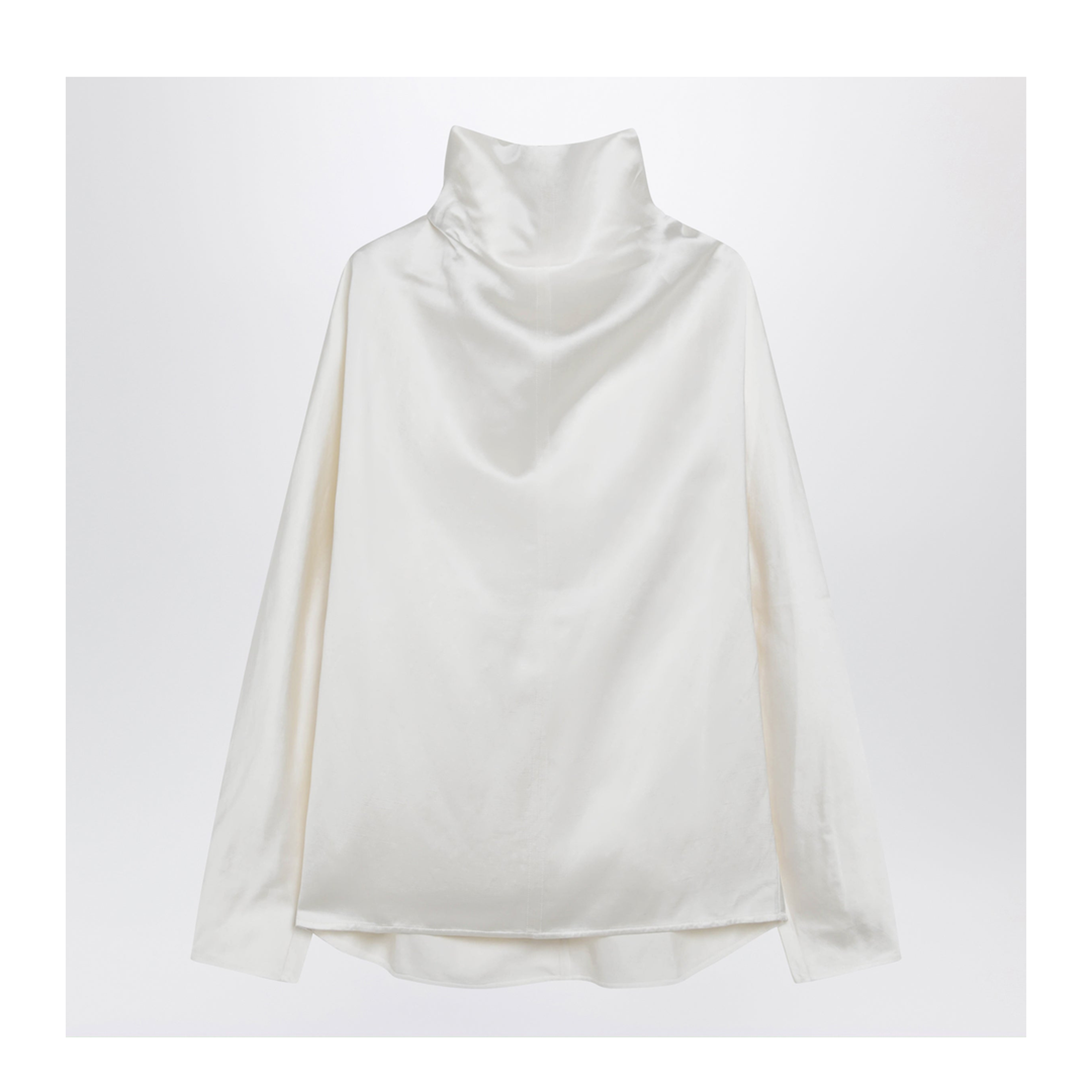 White Draped Blouse in Viscose-Linen with Waterfall Neck - Image 1