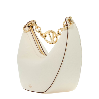 Ivory Leather Small Hobo Vlogo Moon Handbag - Image 5