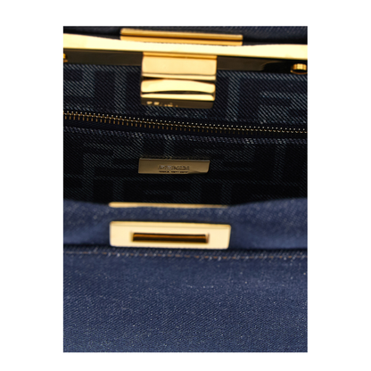 Peekaboo Mini Denim Top Handle Bag - Dark Blue - Image 4