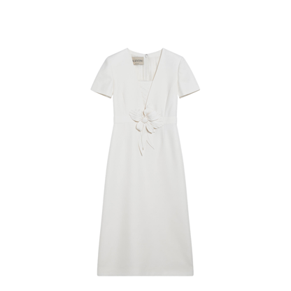 Embroidered Crepe Evening Dress in Ivory - Image 1