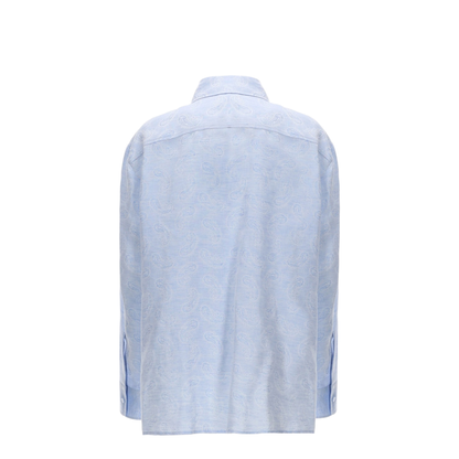 Light Blue Shirt In Linen And Cotton - Image 3