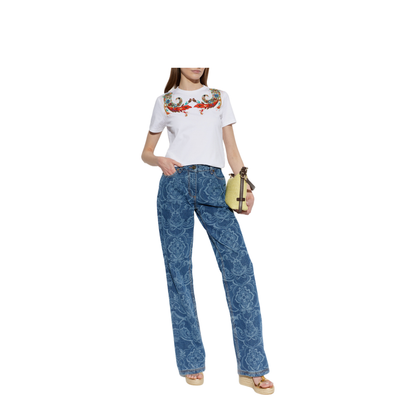 Jacquard Denim Jeans With Ornamental Pattern - Image 4
