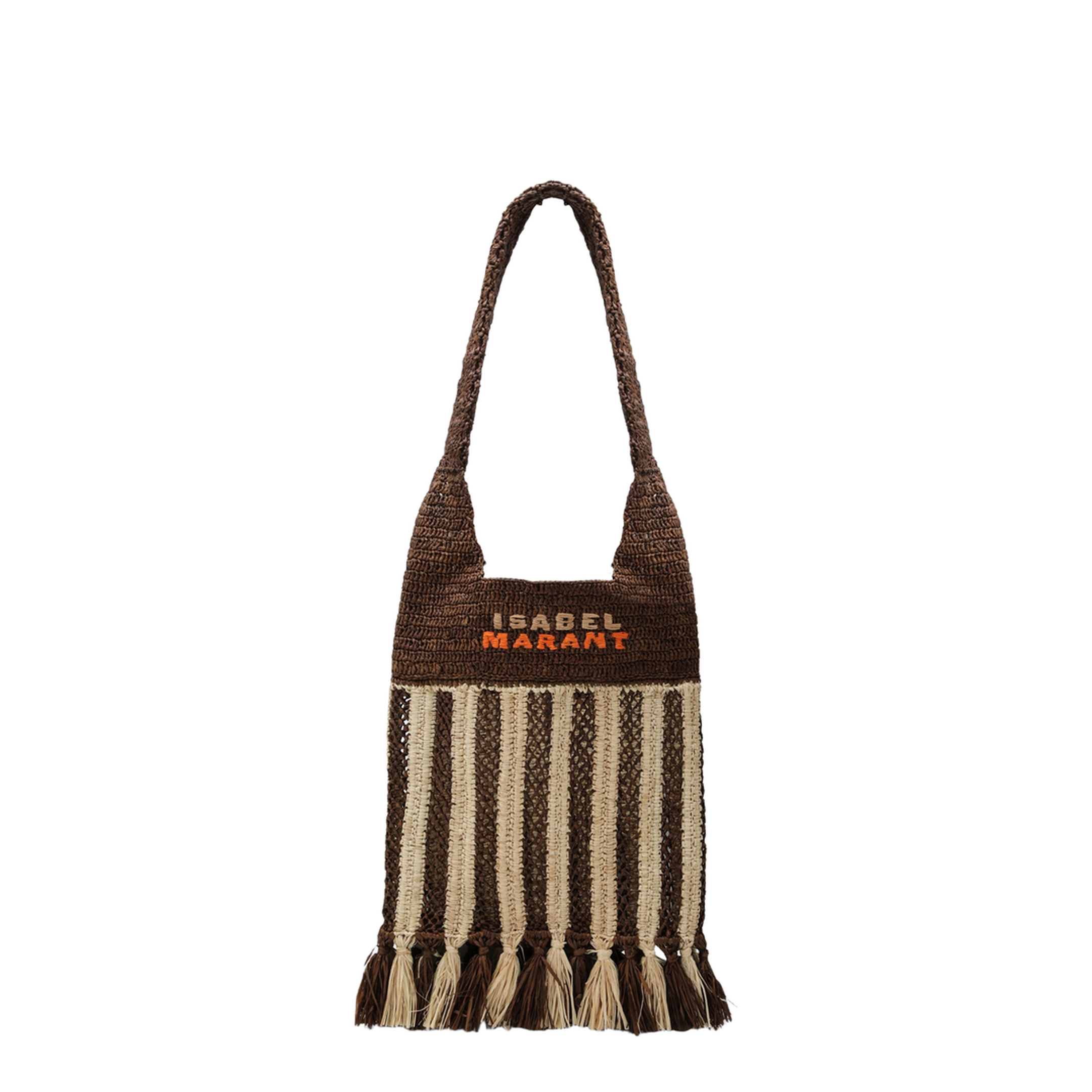 Praia Small Raffia Crossbody Bag - Natural/Brown Stripe - Image 1