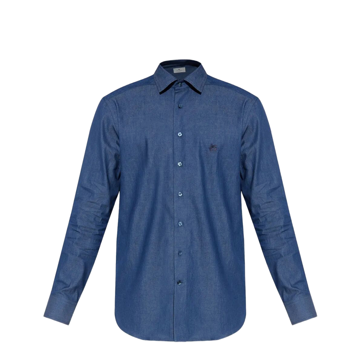Embroidered Logo Cotton Shirt In Blue - Image 1